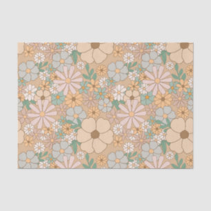 Peach Orange Pink Grey Floral Tissue Paper