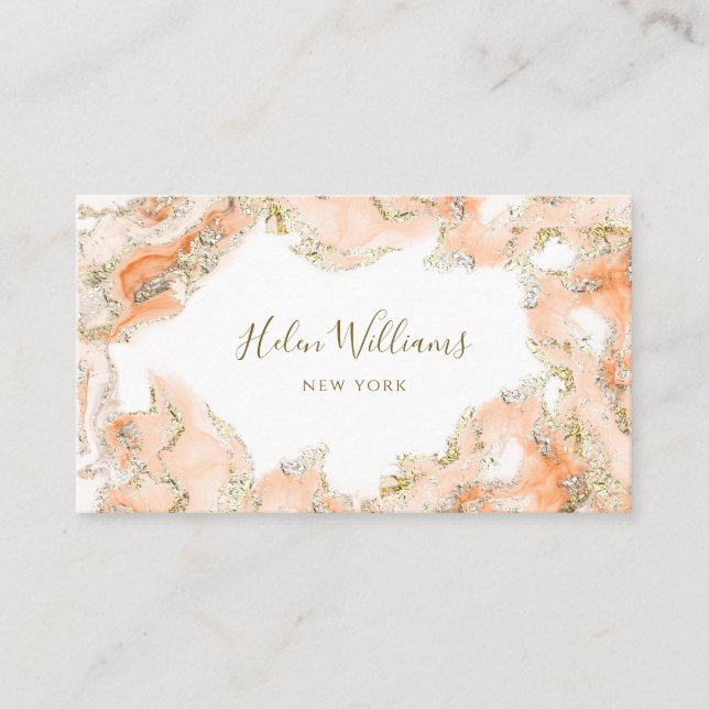 peach orange pink ink marble business card (Front)