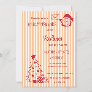 Peach Orange Plaid Holiday Open House Invitation