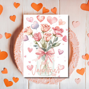 Peach orange rose jar Happy Valentines Day Holiday Card