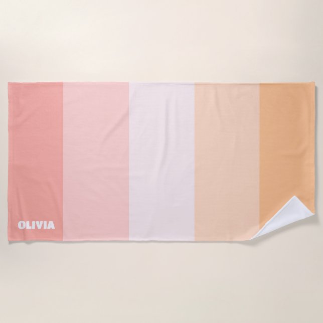 Peach Orange Stripes Aesthetic Beach Towel (Front)