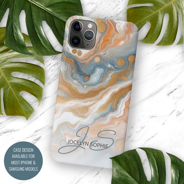 Peach Orange Teal Blue Gold Marble Art Pattern Case-Mate iPhone Case (Creator Uploaded)