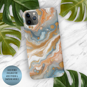 Peach Orange Teal Blue White Gold Marble Pattern iPhone 15 Pro Max Case