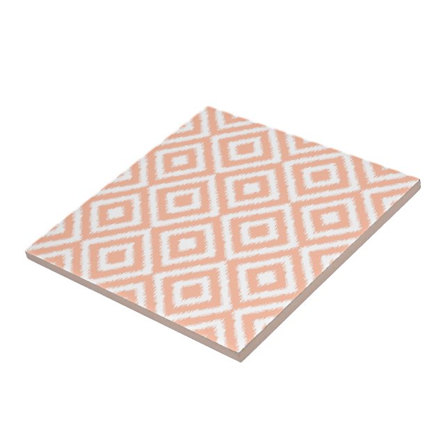 Peach Orange White Ikat Mosaic Art Pattern Ceramic Tile (Side)