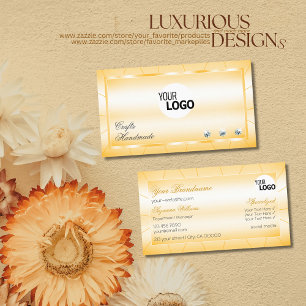 Peach Orange with Diamonds and Logo Glamourous Business Card