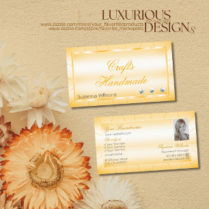 Peach Orange with Diamonds and Photo Glamourous Business Card