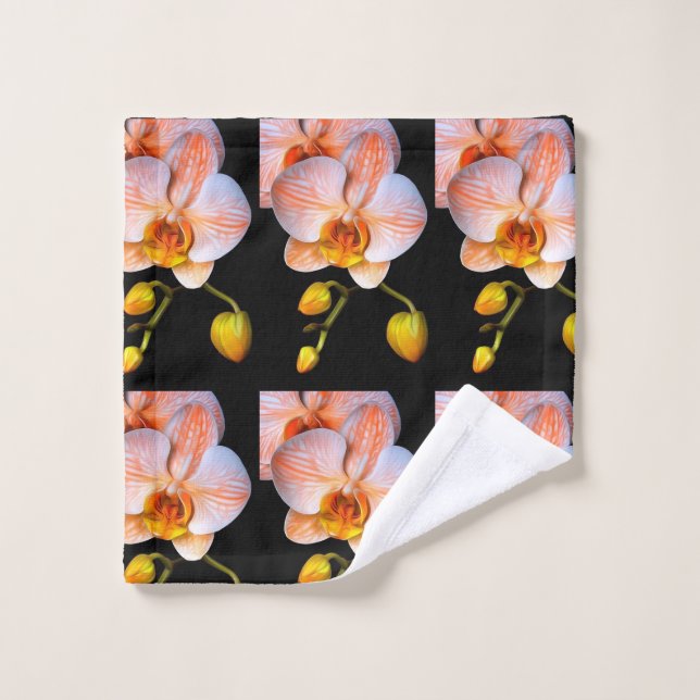Peach orchid on black towel set (Wash Cloth)