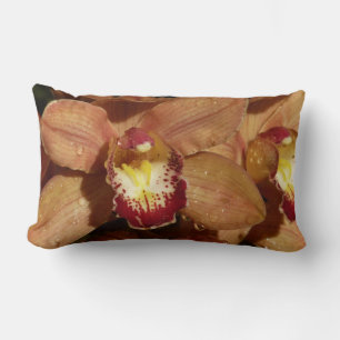 Peach Orchids with Raindrops Floral Lumbar Cushion