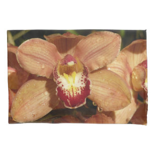 Peach Orchids with Raindrops Floral Pillowcase