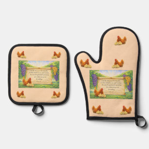 Peach Oven Mitt & Potholder Set w/ Bible Verse