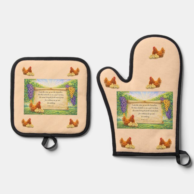 Peach Oven Mitt & Potholder Set w/ Bible Verse (Front)
