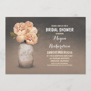 Peach painted mason jar rustic bridal shower invitation