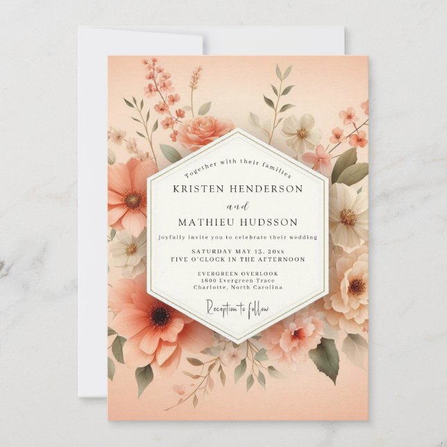 Peach Painterly Bloom Wedding Invitation (Front)