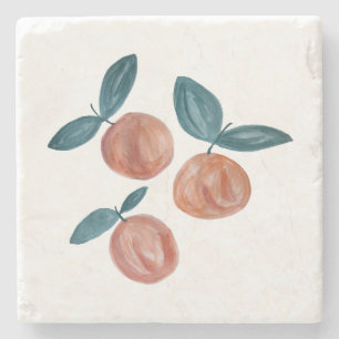 Peach Painting Fruit Art Stone Coaster