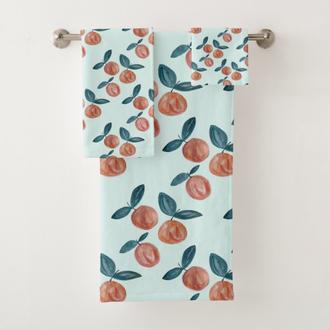 Peach Painting Fruit Mint Bath Towel Set (Insitu)