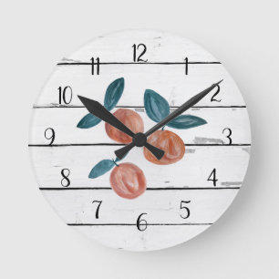 Peach Painting Rustic Shiplap Farmhouse Decor Round Clock