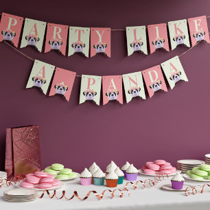 Peach Panda Kids Birthday Party Bunting Flags