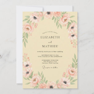 Peach Pastel Blossom Romance Wedding Invitation