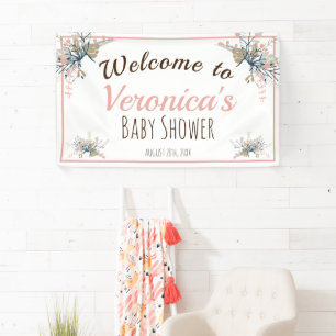Peach Pastel Botanical Baby Shower Welcome Banner