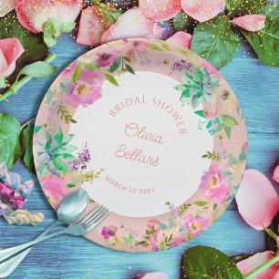 Peach Pastel Floral Profusion Bridal Shower Paper Plate