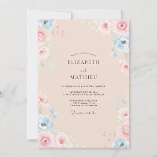 Peach Pastel Floral Watercolor Wedding Invitation