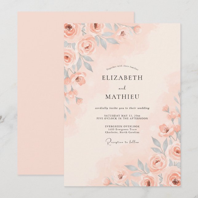 Peach Pastel Spring Wedding Invitation (Front/Back)