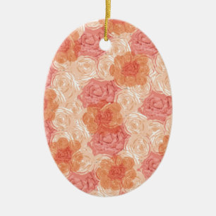 Peach pastel vintage rose pattern ceramic tree decoration