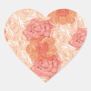 Peach pastel vintage rose pattern heart sticker