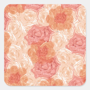 Peach pastel vintage rose pattern square sticker