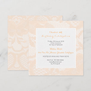 Peach Pastel White Lace Birthday Party Invitation