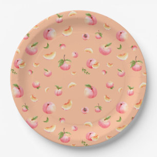 Peach Pattern Birthday Paper Plate