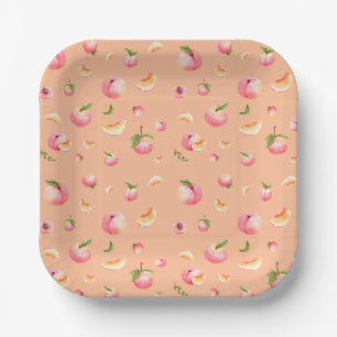 Peach Pattern Birthday Paper Plate
