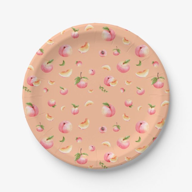 Peach Pattern Birthday Paper Plate (Front)