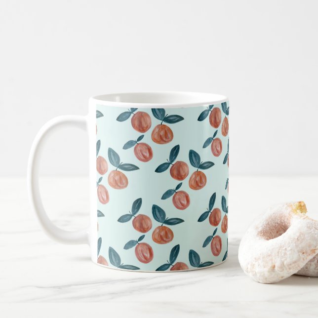 Peach Pattern Painting Vintage Coffee Mug (With Donut)