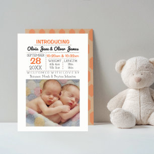 Peach Pattern Photo Baby Announcement