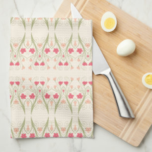 Peach peach and green tea towel