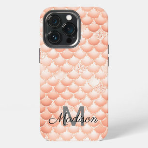 Peach Pearl Glitter Girly Background Monogram Name iPhone 13 Pro Case