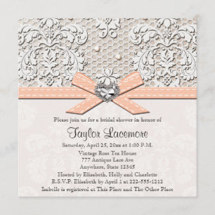 Peach Pearl Lace Diamond Bridal Shower Invitation