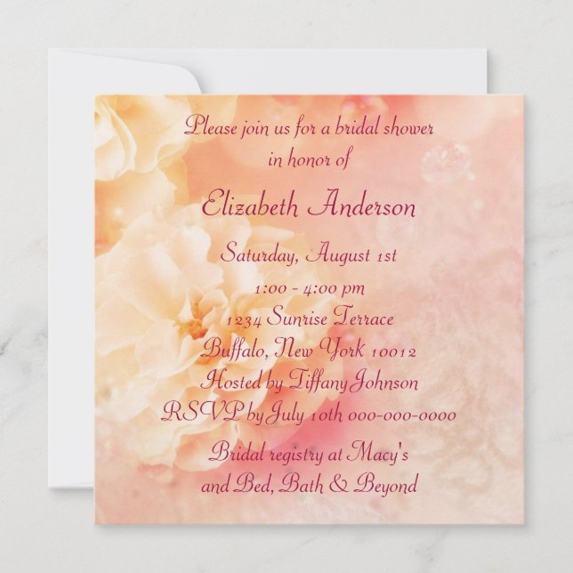 Peach Pearl Rose Diamonds Peach Bridal Shower Invitation (Front)