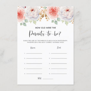 Peach Peonies and Gold Leaves Parents Age Guessing Enclosure Card