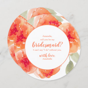Peach Peonies Floral Will You be my Bridesmaid Invitation