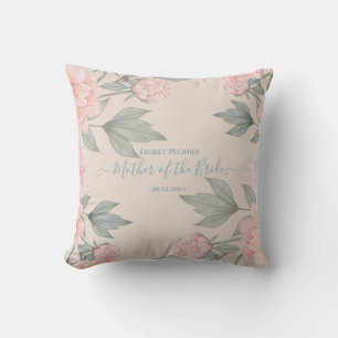 Peach Peonies Sage Floral Budget Wedding Cushion