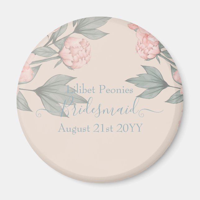 Peach Peonies Sage Floral Budget Wedding Magnet (Front)