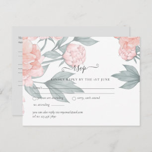 Peach Peonies Sage Floral Budget Wedding RSVP Postcard