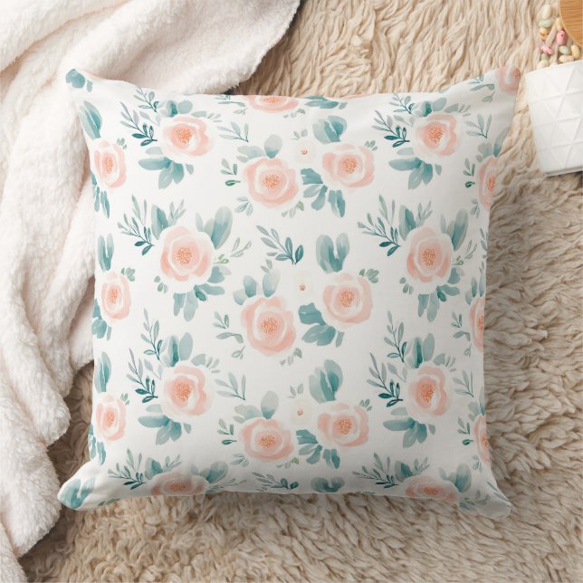 Peach Peonies Spring Floral Cushion (Blanket)