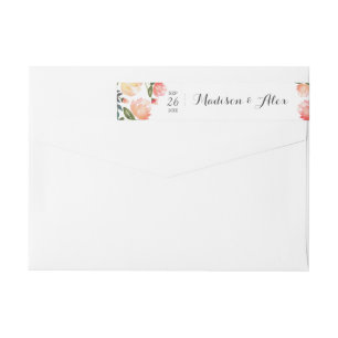 Peach Peonies Wedding Wrap Around Label