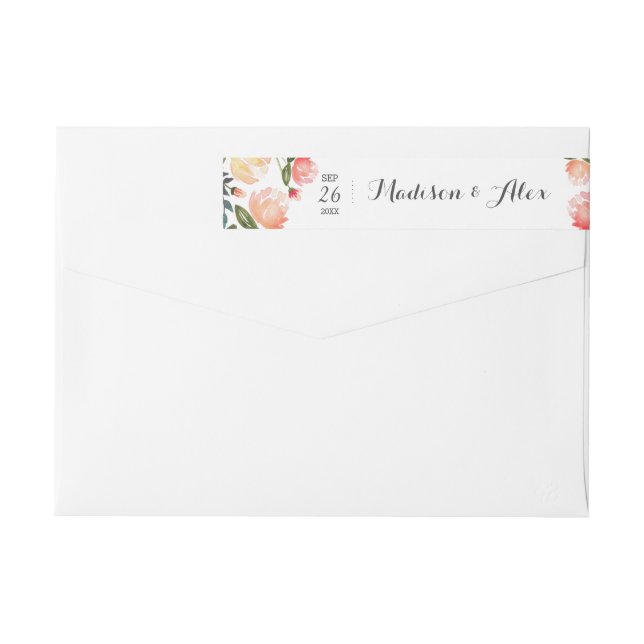 Peach Peonies Wedding Wrap Around Label (Back)