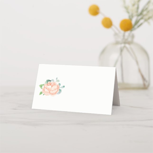 Peach Peony Flower Blank Place Cards (Front)