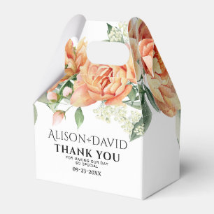 Peach peony flowers and typography wedding favour box