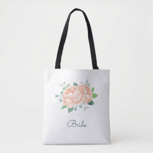 Peach Peony Flowers Bridal Tote Bag